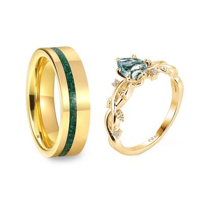 Jeulia Juego de Anillos de Pareja Dorado Inspirado en la Naturaleza