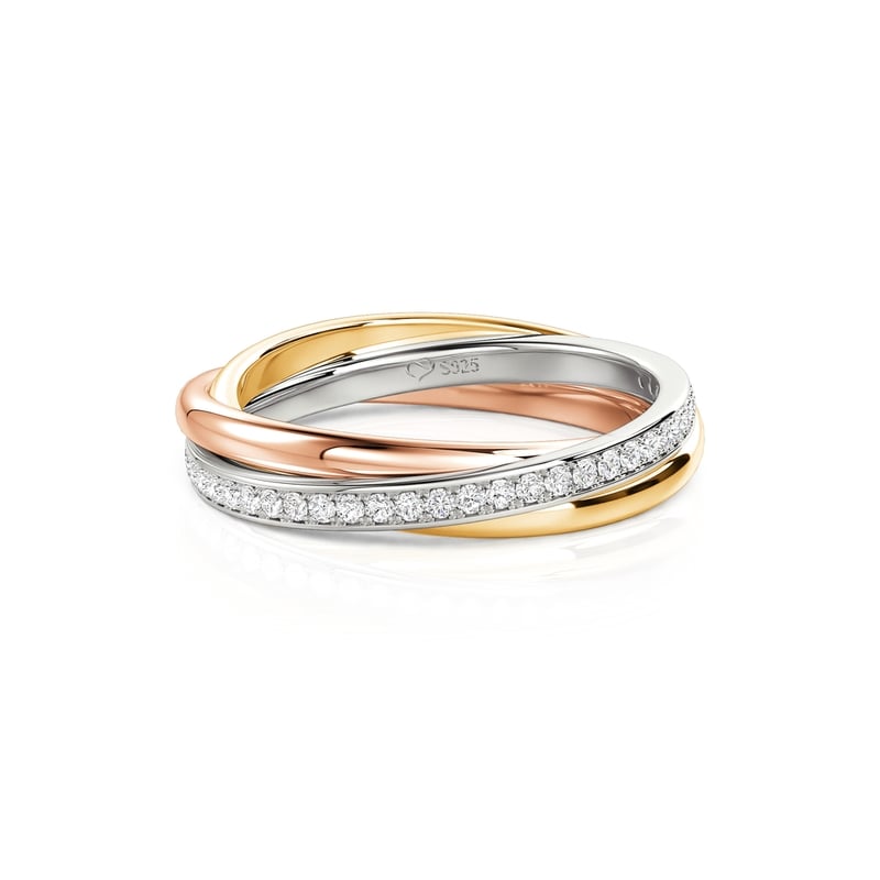 Jeulia Three Tone Round Cut Sterling Silver Women's Band