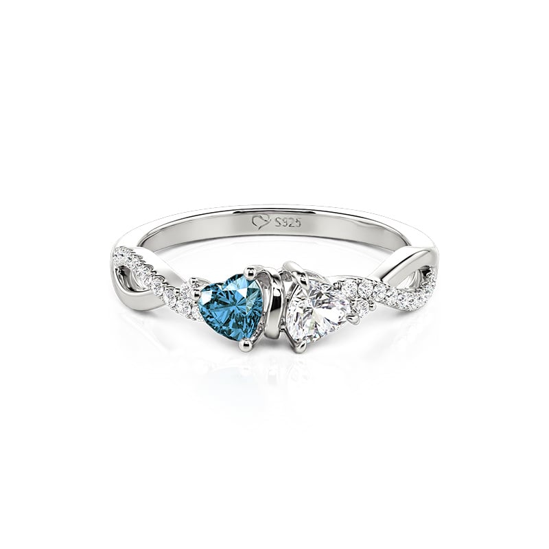 Jeulia Anillo de Compromiso Personalizada con Doble Corazón Torcido y Piedra Natal