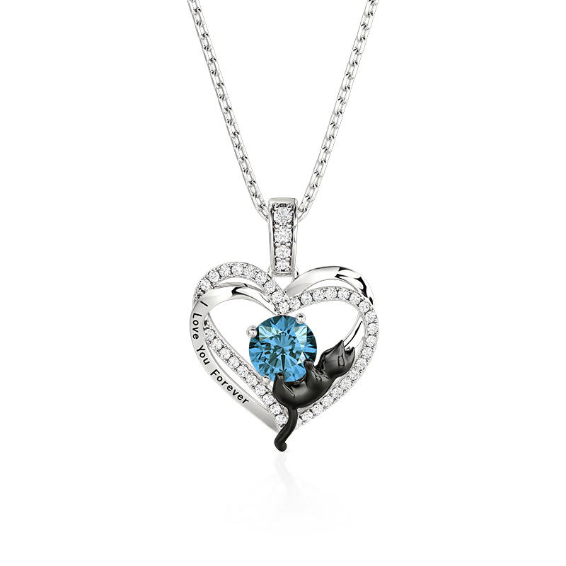 Jeulia Collar Doble Corazón Gato Negro Personalizado con Piedra de Nacimiento