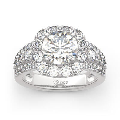Jeulia Halo Round Cut Sterling Silver Ring