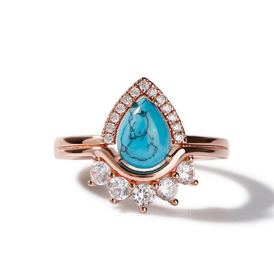 Jeulia Pear Cut Turquoise Vintage Art Deco Sterling Silver Ring