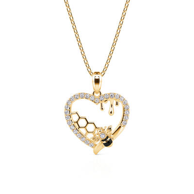 Jeulia Sweet Love Bee Gold Plated Heart Necklace Sterling Silver