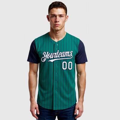 フルオープン ピンストライプ 野球Tシャツ チーム名 背番号 胸番号入り 名前 エンブレム オーダーメイド可能
