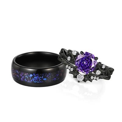 Jeulia “Starry Night” Purple Couple's Ring Set