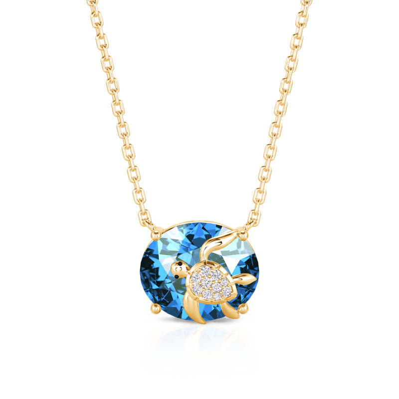 Jeulia Hug Me Turtle Custom Oval Cut Birthstone Necklace