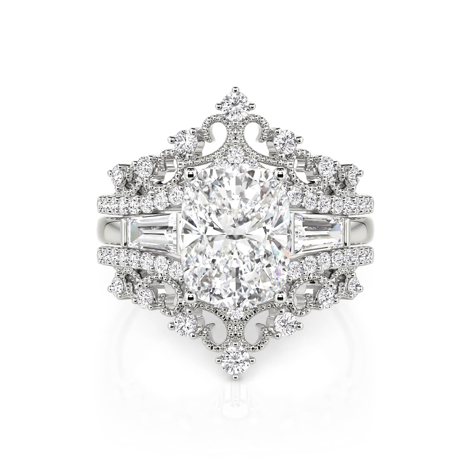 Jeulia Vintage Crown Scrollwork Oval Engagement Ring Set