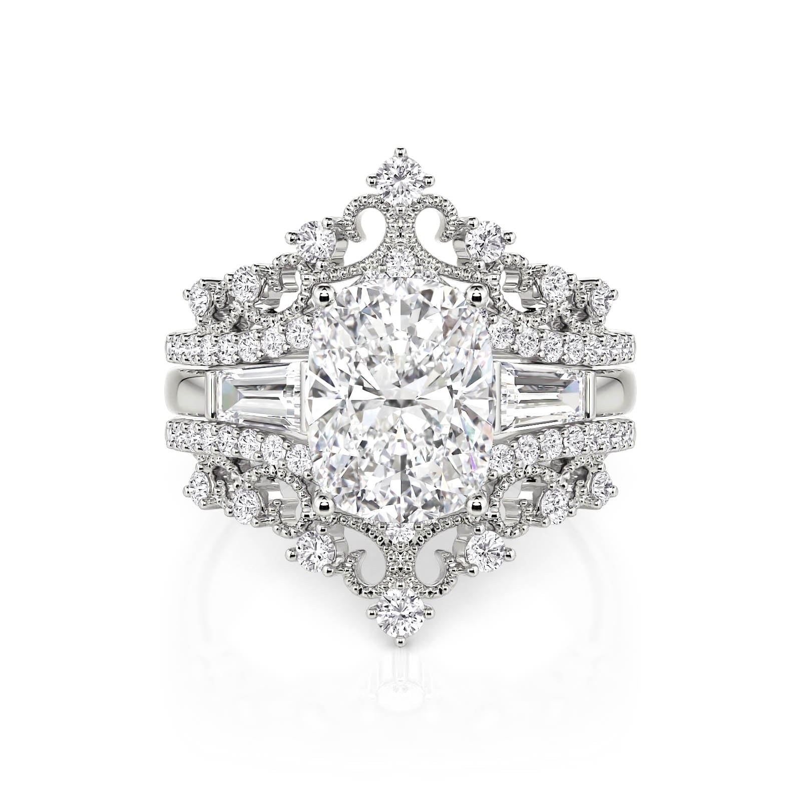 Jeulia Vintage Crown Scrollwork Oval Engagement Ring Set