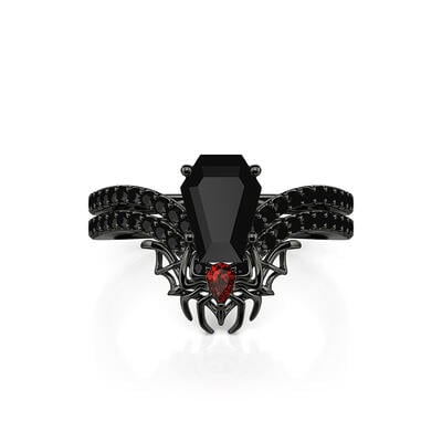 Jeulia Gothic Black Spider Coffin Cut Engagement Ring Set