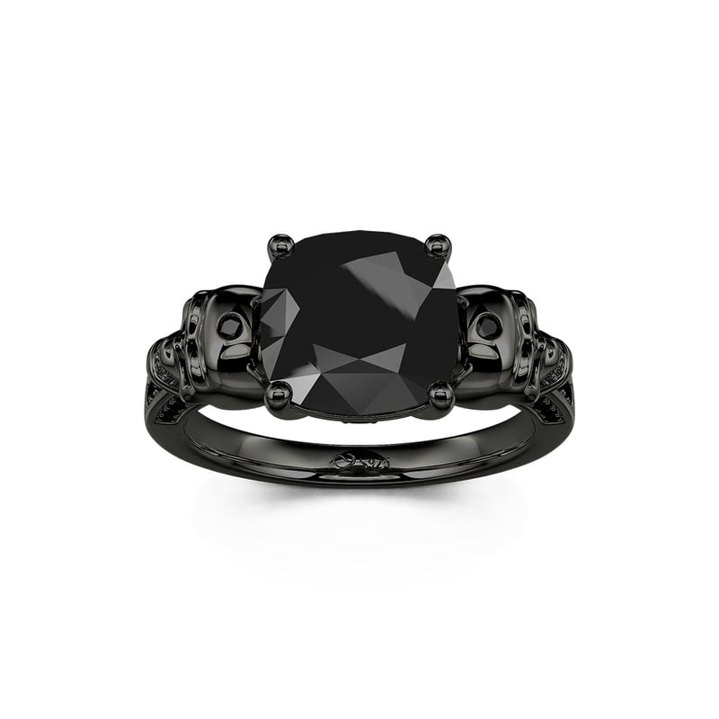 Jeulia Bague Crâne noir Coupe coussin Gothique Argent Sterling
