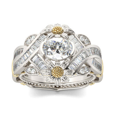 Jeulia Daisy Twist Oval Cut Sterling Silver Ring