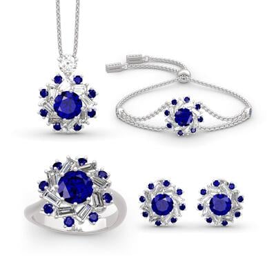 Jeulia Halo Round Cut Sterling Silver Jewelry Set