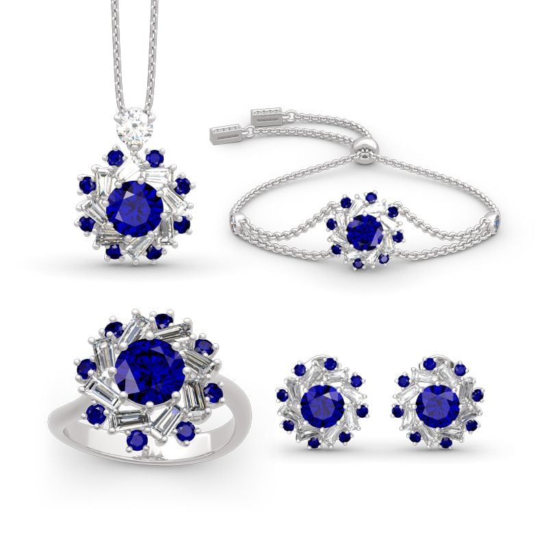 Jeulia Halo Round Cut Sterling Silver Jewellery Set
