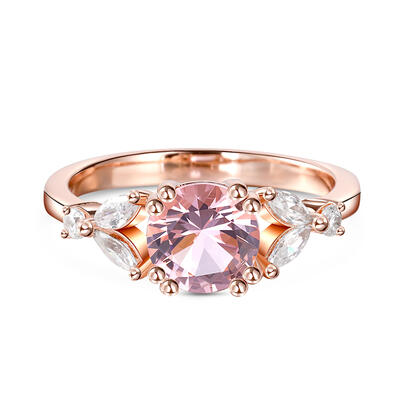 Jeulia Nature Inspired Round Cut Synthetic Morganite Sterling Silver Ring