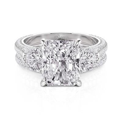 Jeulia Three Stone Radiant Cut Engagement Ring Set