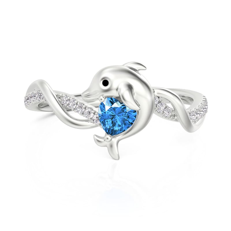 Jeulia Hug Me Anillo Delfín Retorcido con Piedra de Nacimiento Corazón Personalizada