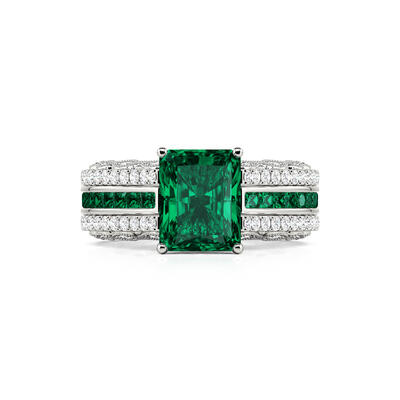 Jeulia Ensemble de 2 Bagues Interchangeable en Argent Sterling Vert Émeraude Coupe Radiant