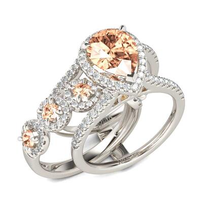Jeulia Halo Pear Cut Sterling Silver Ring Set