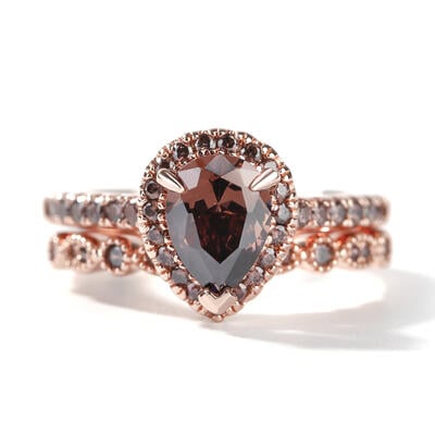 Jeulia Halo Milgrain Pear Cut Sterling Silver Ring Set