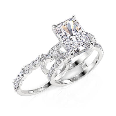 Jeulia Luxury Inset Radiant Cut Puzzle Ring Set 2PCS