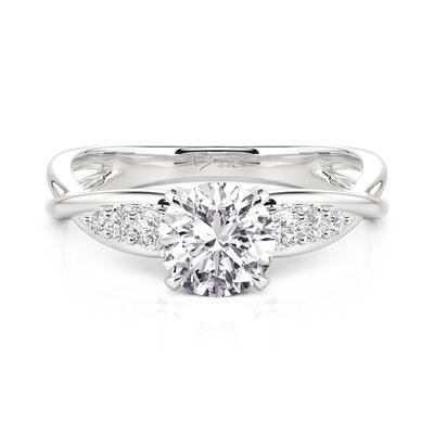 Jeulia Classic Twist Round Cut Engagement Ring with Side Stone