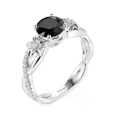 Jeulia Simple Twist Floral Black Round Cut Ring