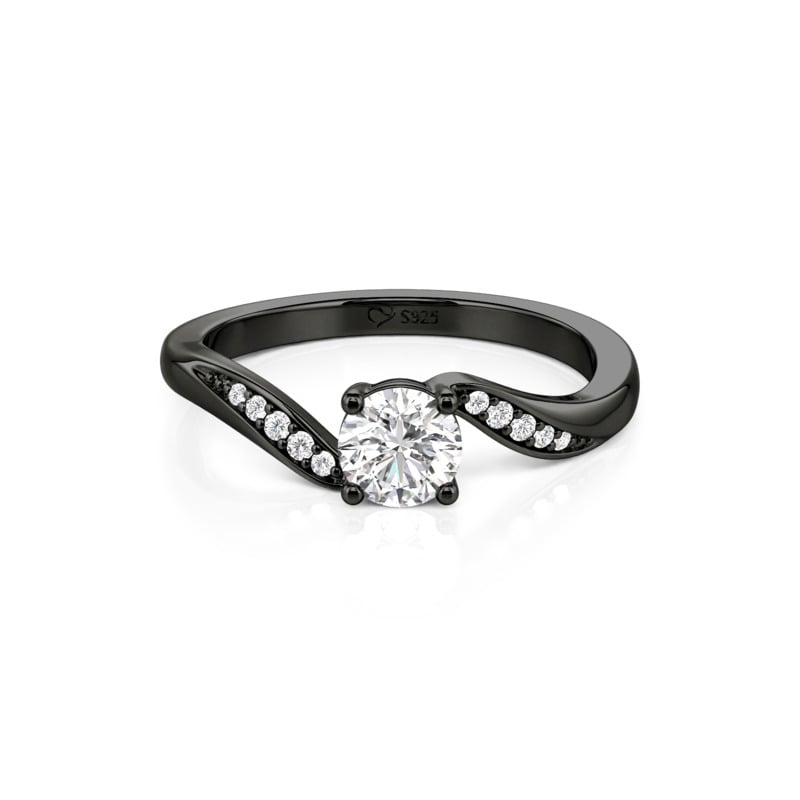 Jeulia Parallel Meet Black Bypass Round-Cut Promise Ring