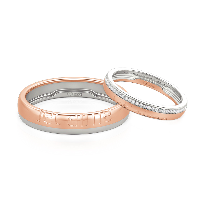 Jeulia Two Tone "Je T'aime" Matching Couple Ring Set