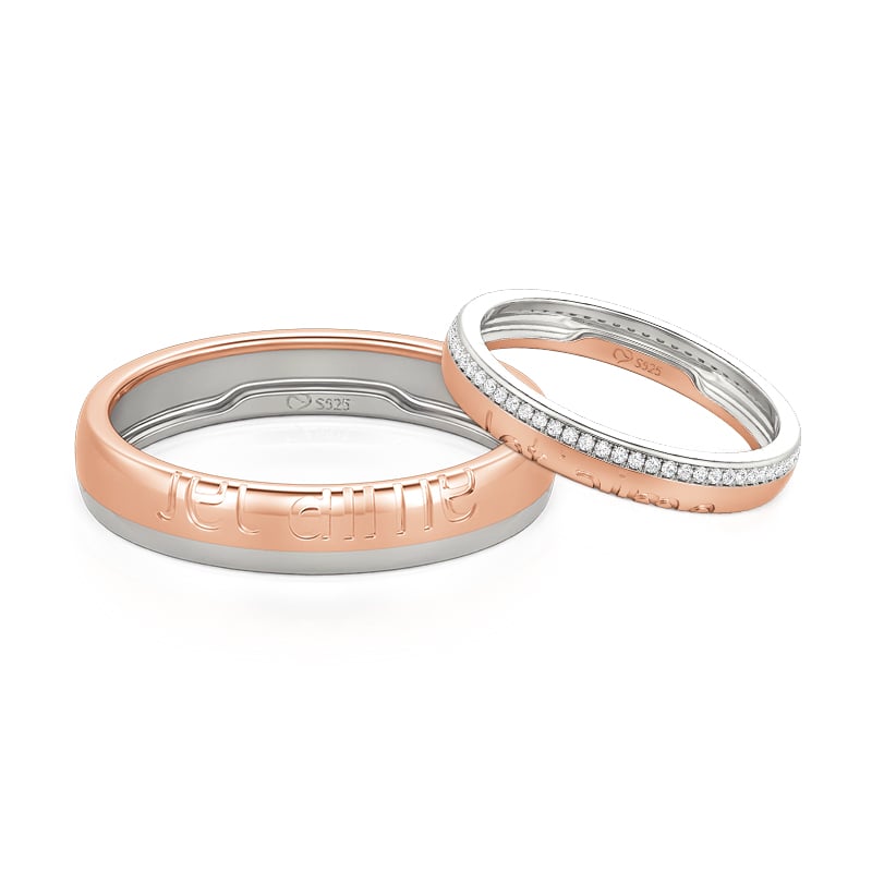 Jeulia Two Tone "Je T'aime" Matching Couple Ring Set