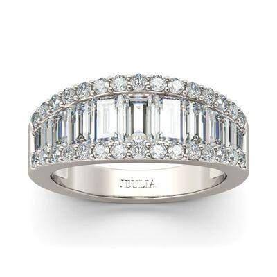 Jeulia Emerald Cut Sterling Silver Women's Wedding Band