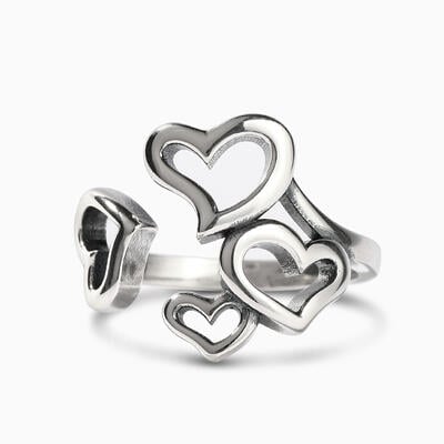 Jeulia "Lovely Hearts" Sterling Silver Open Ring