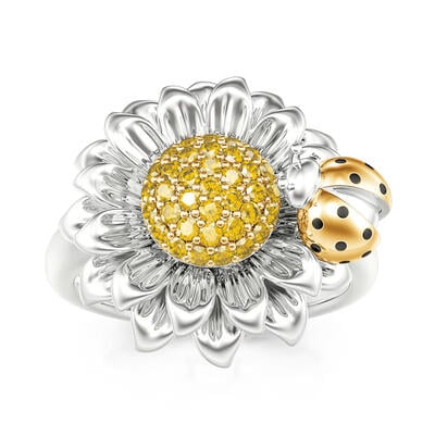 Jeulia Ladybug With Daisy Sterling Silver Ring