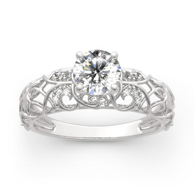 Jeulia Round Cut Vines Design Sterling Silver  Ring