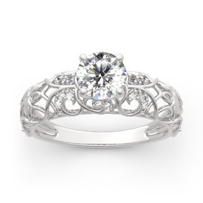 Jeulia Anillo de diseño de enredaderas de corte redondo de plata de ley