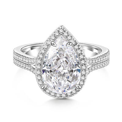 Jeulia Halo Pear Cut Sterling Silver Ring