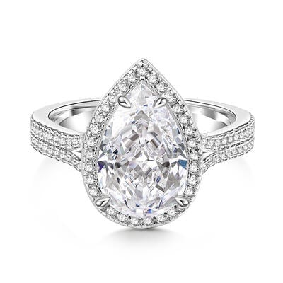 Jeulia Halo Pear Cut Sterling Silver Ring