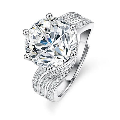 Jeulia Anillo Abierto de Plata Esterlina de Corte Redondo con Vástago de Tres Líneas