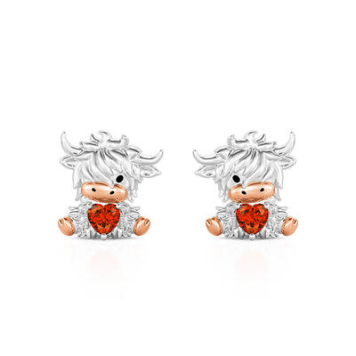 Jeulia Hug Me “Highland Cow” Heart Earrings