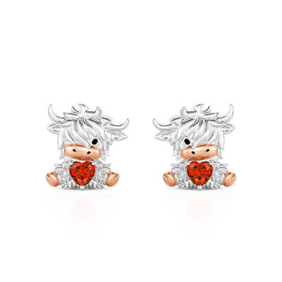 Jeulia Hug Me “Highland Cow” Heart Earrings