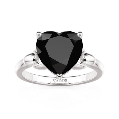 Jeulia Anillo de Compromiso Solitario Corazón Negro con Cadena Simple