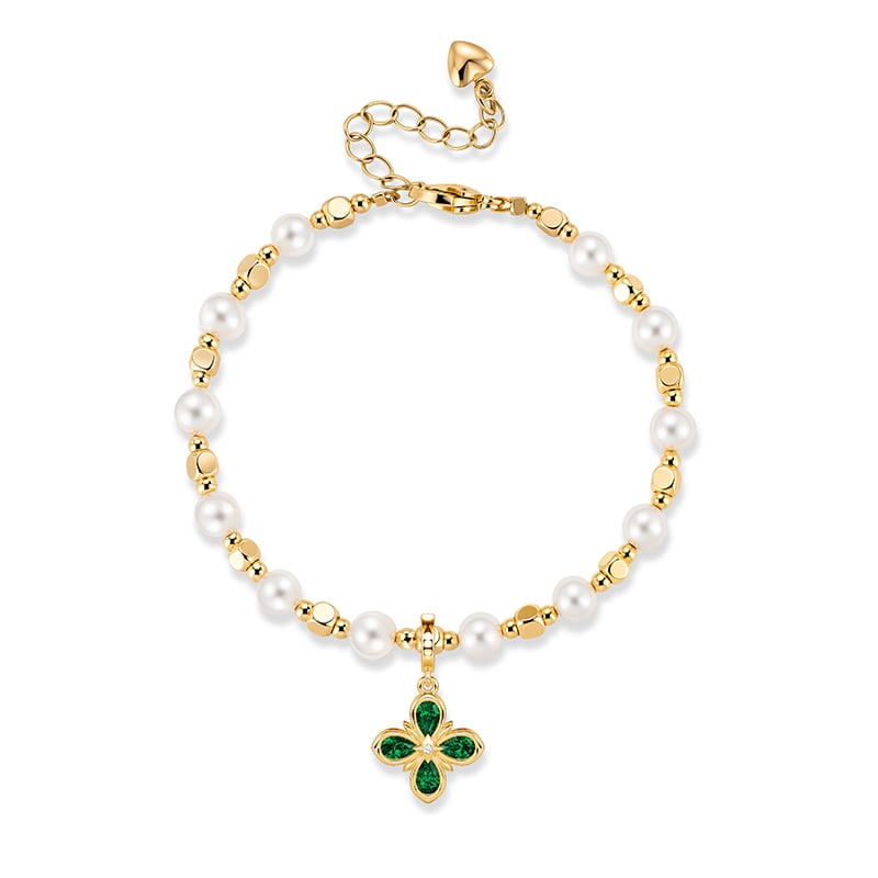 Jeulia Energy Magic Custom Pearl Bracelet with Clover Birthstone