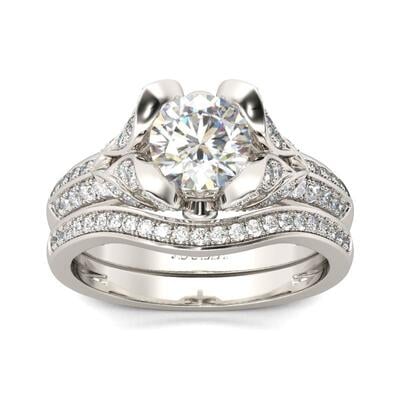 Jeulia Tulip Design Round Cut Sterling Silver Ring Set