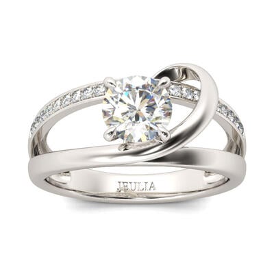 Jeulia Split Shank Round Cut Sterling Silver Ring
