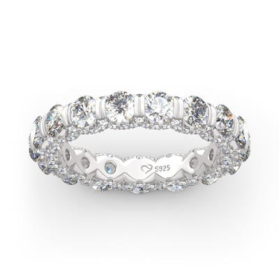 Jeulia Round Cut Eternity Three Sided Pave Sterling Silver Women's Band