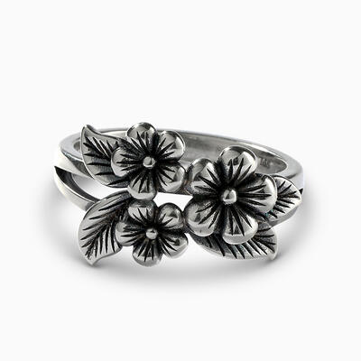 Jeulia "Flower and Leaf" Friendship Sterling Silver Ring
