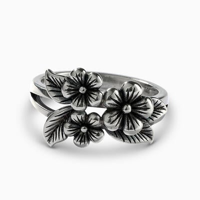 Jeulia "Flower and Leaf" Friendship Sterling Silver Ring