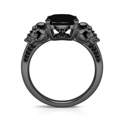Jeulia "Eternal Love" Black Skull Cushion Cut Gothic Sterling Silver Ring