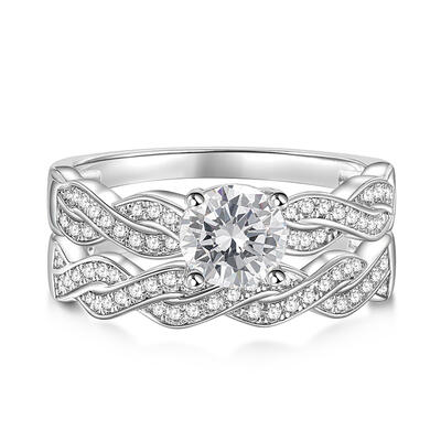 Jeulia Double Twisted Wedding Ring set Round Cut Sterling Silver