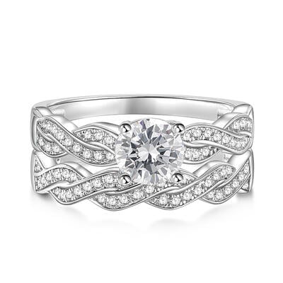 Jeulia Double Twisted Wedding Ring set Round Cut Sterling Silver