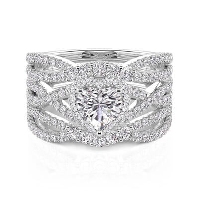 Jeulia Twisted Heart Halo Engagement Ring Set 2PCS